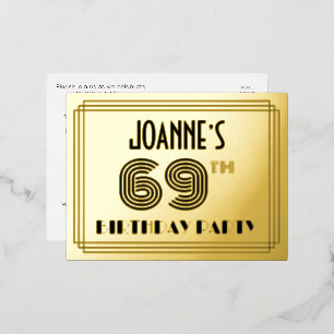 69th Birthday Party ~ Art Deco Style "69" + naam Folie Uitnodiging Briefkaart