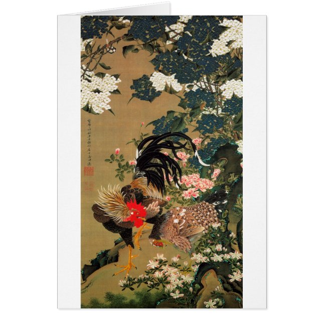 6. 紫 双 図, 若 Hydrangea en Rooster, Jakuchüu (Voorkant)