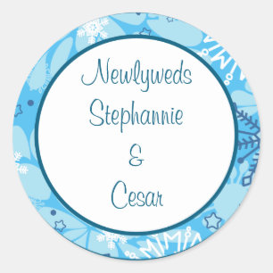 6 - 3" Favor Stickers Blauwe Boom / Sneeuwvlokken
