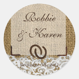 6 - 3" Favor Stickers Hoefijzers op Burlap Lace