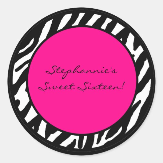 6 - 3" Favor Stickers Hot Pink Zebra Print (Voorkant)