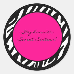 6 - 3" Favor Stickers Hot Pink Zebra Print