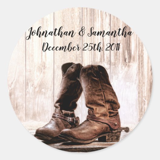 6 - 3" Favor Stickers laarzen Country Rustic Weste (Voorkant)
