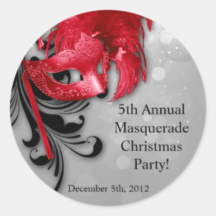 6 - 3" Favor Stickers Rood op Silver Masquerade