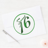 6 - 3" Favor Stickers Sweet 16 Green Party (Enveloppe)