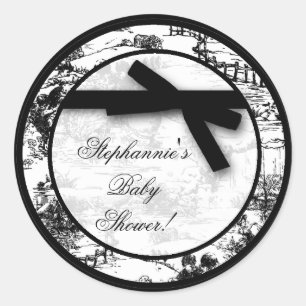 6 - 3" Favor Stickers Zwart Wit Toile Fabric