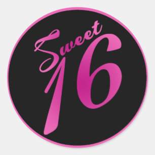 6 - 3" Favoriete Stickers Sweet 16 Pink Black Part