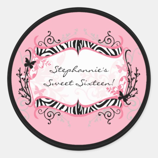 6 - 3" Favoriser Stickers Girly Butterfly Zebra Pr (Devant)
