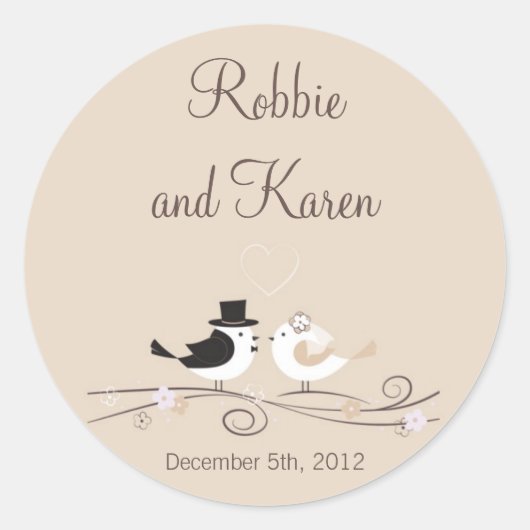 6 - 3" Favoriser Stickers Mariage Birds Bride Groo (Devant)