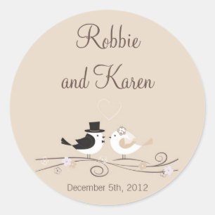 6 - 3" Favoriser Stickers Mariage Birds Bride Groo