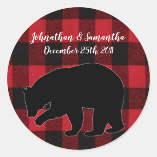 6 - 3" Stickers Favoriser Rouge Buffalo Plaid Ours