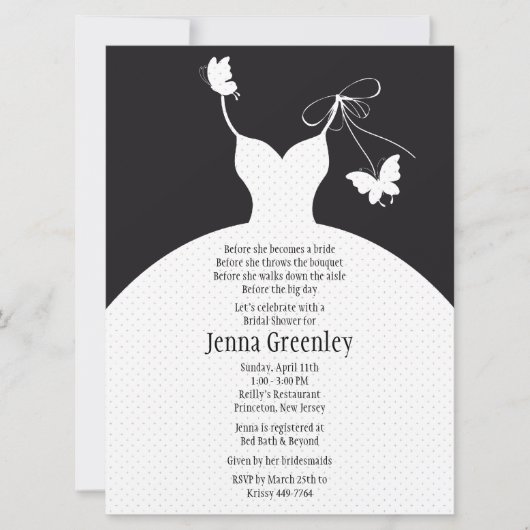 6,5 x 8,75 inch B/W elegante Bridal Shower Invitat Kaart (Voorkant)