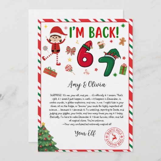6 7 elf aankomst brief - grappige elf brief - 67 kaart (Voorkant / Achterkant)