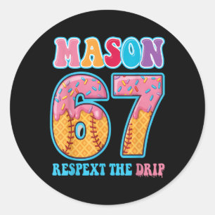 6 7 Mason honkbal druppel nummer 67 speler of 67st Ronde Sticker
