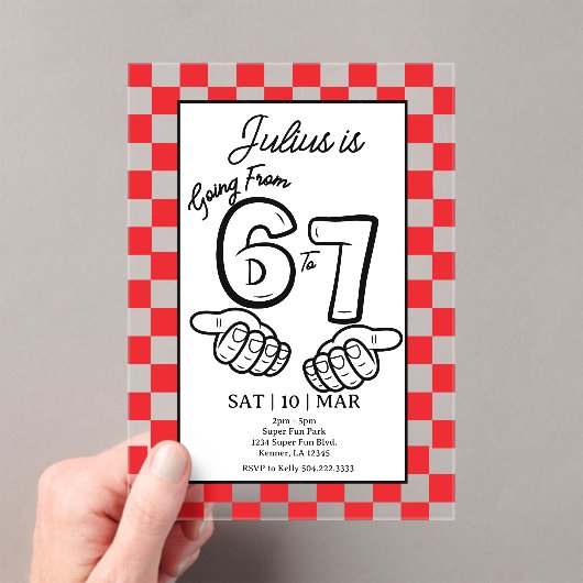 6 7 Meme Birthday Black Checkerboard Invitation (In situ (ordinateur de poche))