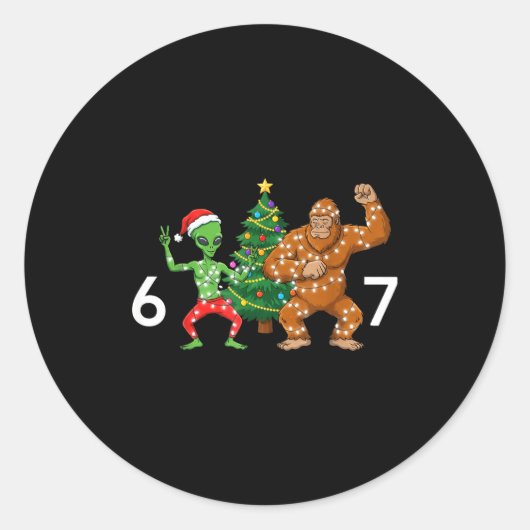 6 7 Meme Christmas Alien Sasquatch Six Seven Fun  Ronde Sticker (Voorkant)