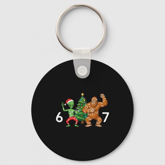 6 7 Meme Christmas Alien Sasquatch Six Seven Fun  Sleutelhanger (Voorkant)