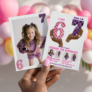 6 7 Meme Retro Roze Paarse Checker Kinderverjaarda Kaart