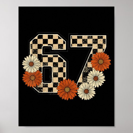 6 7 Retro Fall Meme Checkerboard Tee Haunted Poster (Voorkant)
