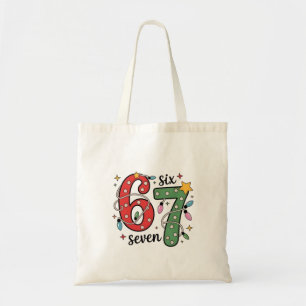 6 7 Six Seven Hand Gen Z Alpha Meme Slang Kerstmis Tote Bag