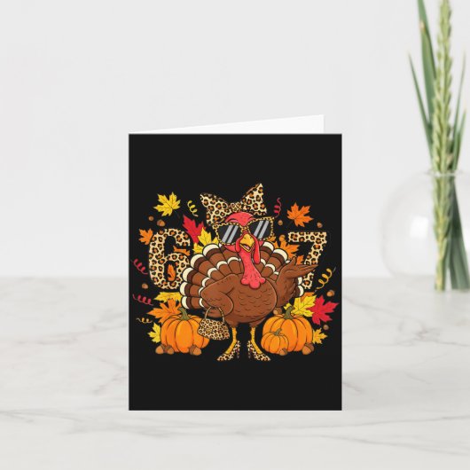 6 7 Thanksgiving Funny Leopard Bow Turkey Six Seve Kaart (Voorkant)