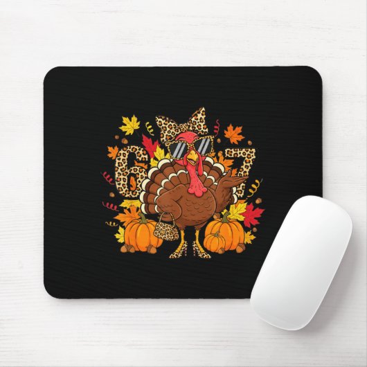 6 7 Thanksgiving Funny Leopard Bow Turkey Six Seve Muismat (Met muis)