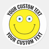6 Aangepaste Gepersonaliseerde Happy Face GEEL, Bl Ronde Sticker (Voorkant)