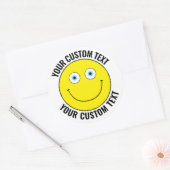 6 Aangepaste Gepersonaliseerde Happy Face GEEL, Bl Ronde Sticker (Envelop)