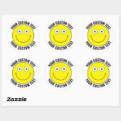 6 Aangepaste Gepersonaliseerde Happy Face GEEL, Bl Ronde Sticker (Vel)