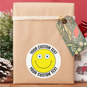 6 Aangepaste Gepersonaliseerde Happy Face GEEL, Bl Ronde Sticker