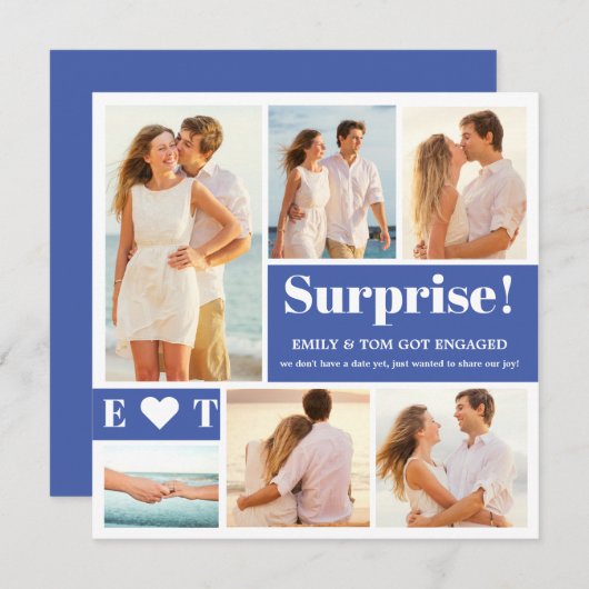 6 Aankondiging van Photo Collage Blue Verloving (Voorkant / Achterkant)