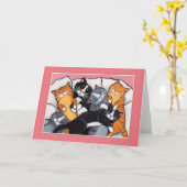 6 Chats en Sleepy dans le lit - Cartes d'Art Chat (Fleur jaune)
