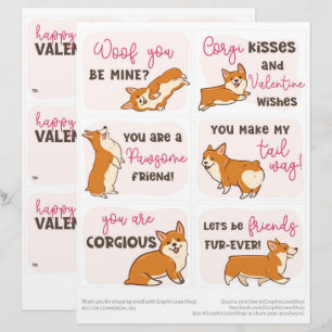 6 Corgi Dog Kinder klaslokaal Valentijnsdag Kaarte Briefhoofd