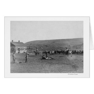 6 Cowboys Branding Cattle Near House Photographie