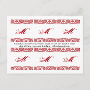 6 Favor Tags Red White Damask Lace Print Patroon Briefkaart