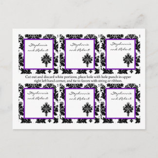 6 Favor Tags Weddenschap Black Paars Damask Lace Briefkaart