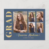 6 Foto Afstudeerder Collage Modern Script Blue en  Briefkaart (Voorkant)