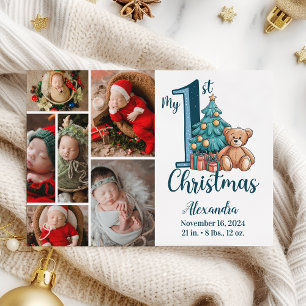 6 Foto Blue Teddy Baby 1st Christmas Feestdagenkaart