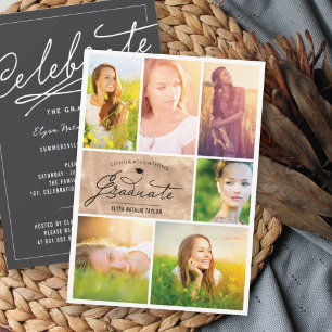 6 Foto Collage Bronzen Folie Chic Afstudeerfeest Kaart
