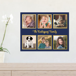 6 Foto Collage Custom Text Navy Blue Gold Folie Afdrukken