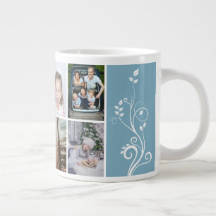 6 Foto Collage Gebladerte Blauwe Kerst Familie Extra Grote Beker