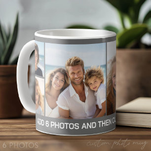 6 Foto Collage - Grijze Achtergrond met Witte Teks Koffiemok