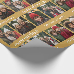 6 Foto Collage - Grote vrolijke kerstscriptie Goud Cadeaupapier