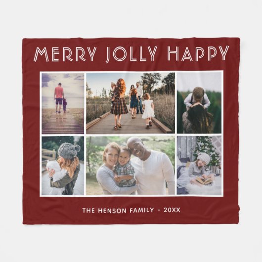 6 Foto Collage Merry Jolly Happy Kerstmis Fleece Deken (Voorkant (Horizontaal))
