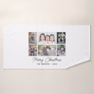 6 Foto Collage Merry-kerstfamilie Badhanddoek