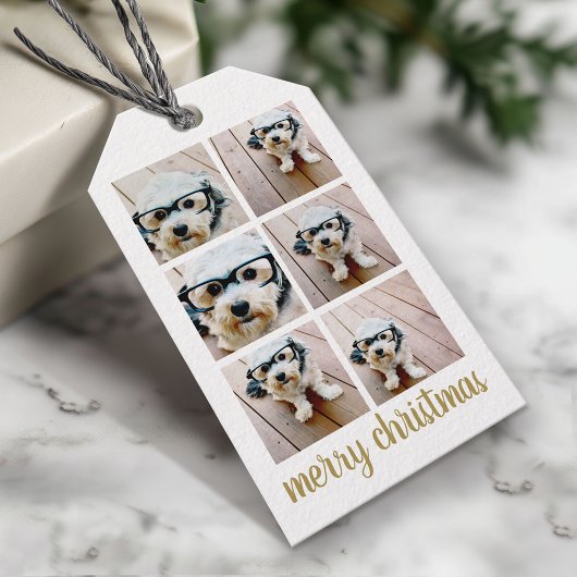 6 Foto Collage Merry Kerstscript Gold Stars Cadeaulabel