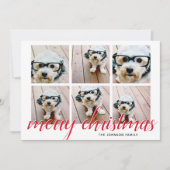 6 Foto Collage Merry Kerstscript Rode sterren Feestdagenkaart (Voorkant)