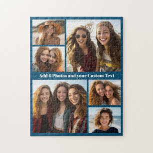 6 foto collage met dikke tekst - modern donkerblau legpuzzel