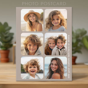 6 foto collage met tekst op taupe briefkaart