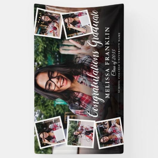 6 Foto Collage Moderne Afstudeerfeest Spandoek (Verticaal)